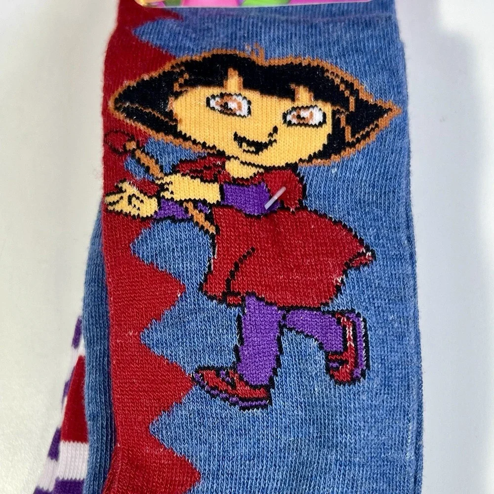 Nickelodeon Dora The Explorer & Boots Calf Socks Girl 6-8 Blue Maroon Pair/2 NWT